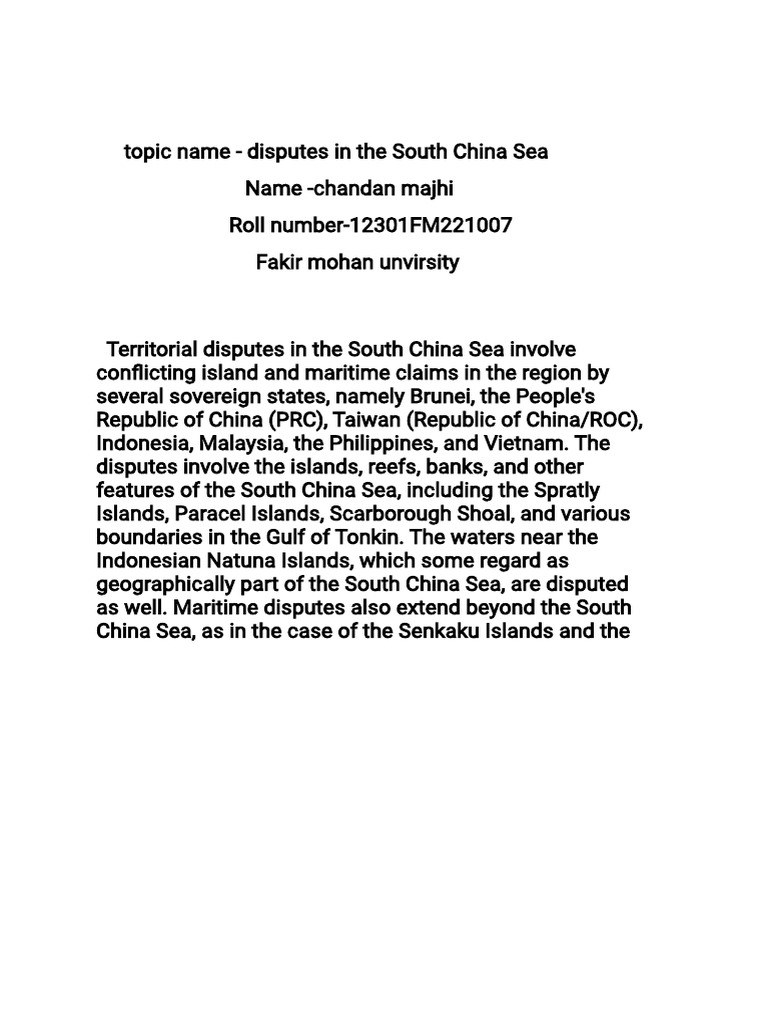 South China Sea Territorial Disputes | PDF | South China Sea | Politics ...