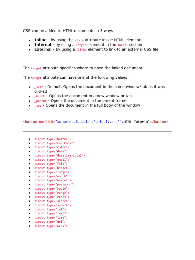 CSS Can Be Added To HTML Documents in 3 Ways | PDF