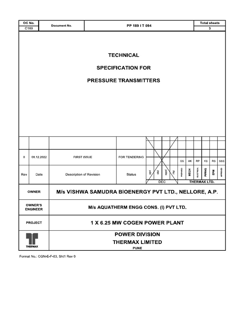 Specification For PT - C189 | PDF
