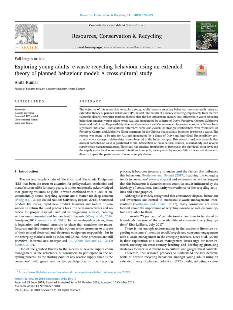 E-Waste Recycling Behavior in Young Adults | PDF | Electronic Waste ...
