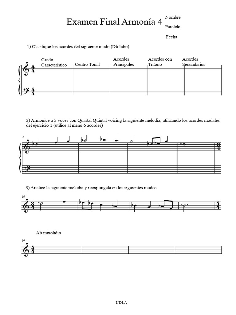 Examen Final de Armonía 4 UDLA | PDF | Armonía | Acorde (Música)