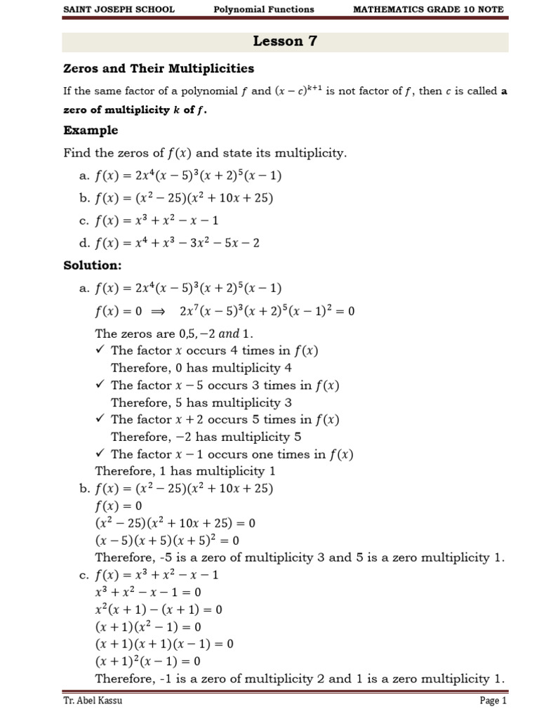 Zeros and Multiplicities in Polynomials | PDF