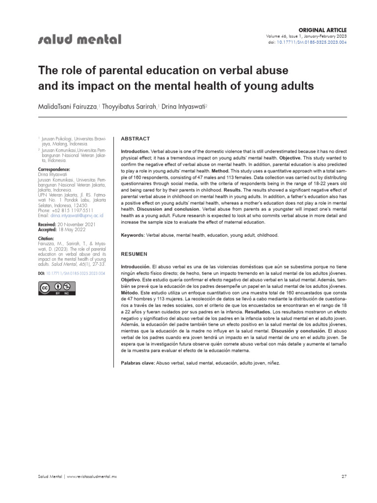 The Role of Parental Education On Verbal Abuse and | PDF | Validity ...