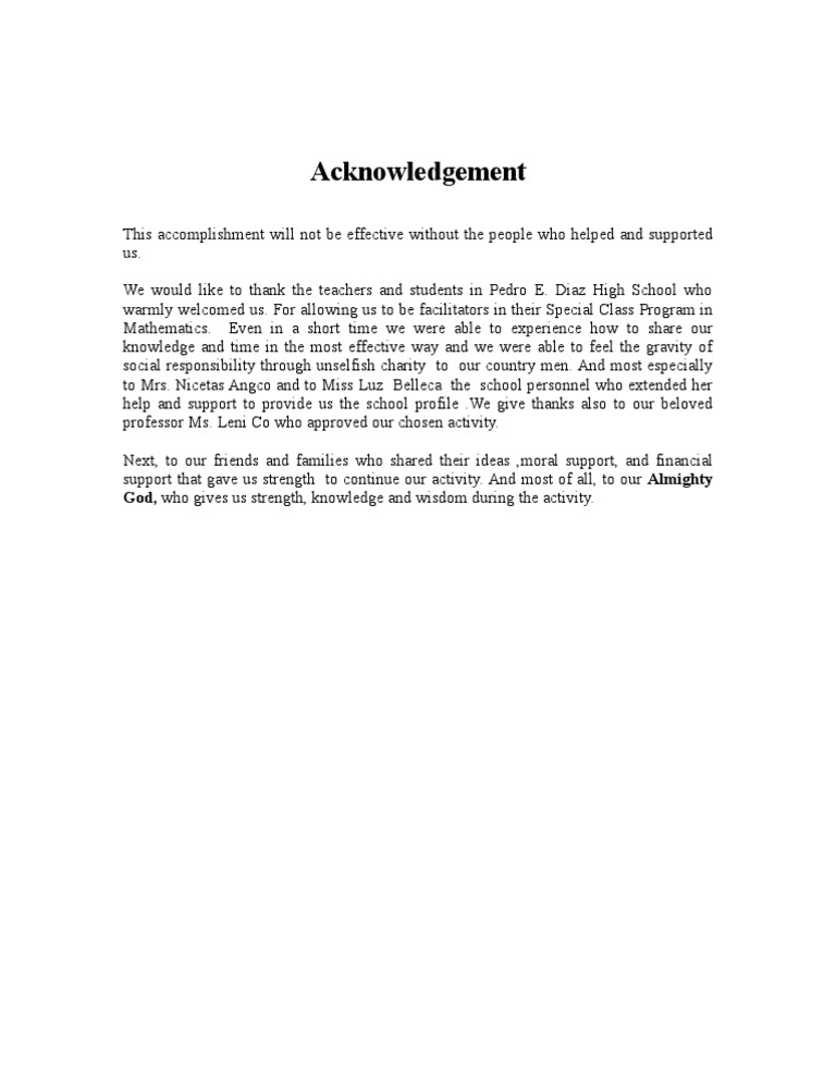 Acknowledgements for Educational Support | PDF