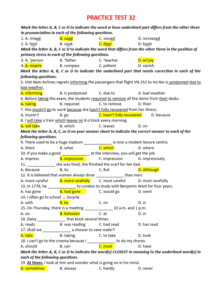 Practice Test 32 Overview | PDF | Palace Of Versailles | Books