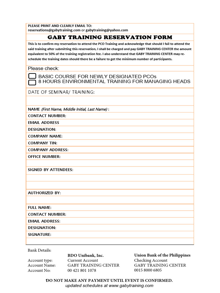 Gaby Training Reservation Form | PDF | Career & Growth
