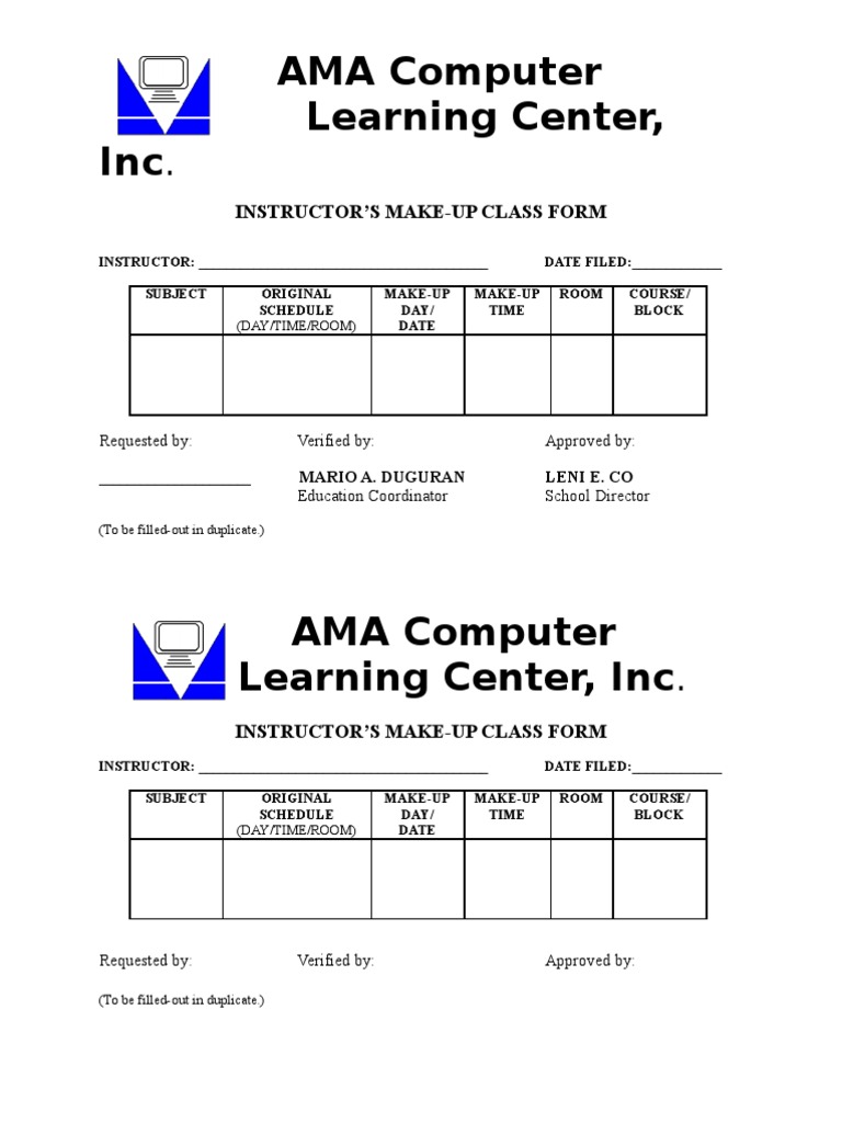 Instructor Make-Up Class Form | PDF | Career & Growth