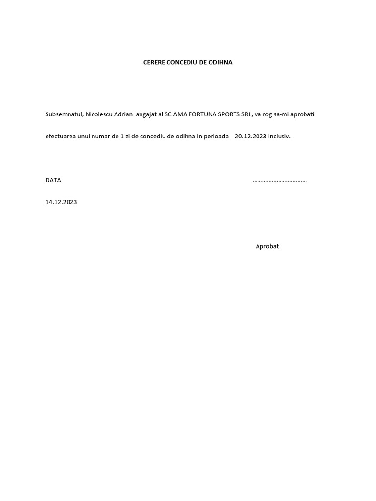 Cerere Concediu De Odihna Pdf _ Cerere concediu de odihna (PDF ...