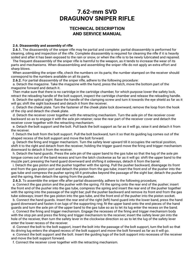 Dragunov SVD Sniper Rifle Manual | PDF | Trigger (Firearms) | Magazine ...