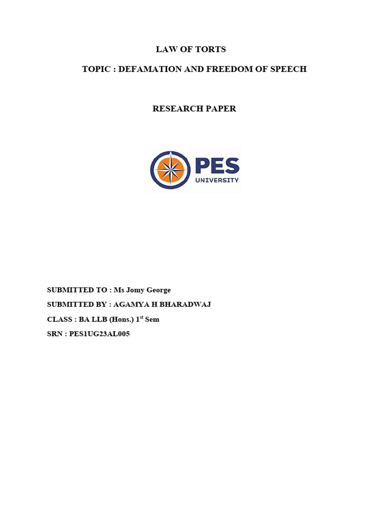 Defamation and Freedom of Speech - Research Paper | PDF | Defamation ...