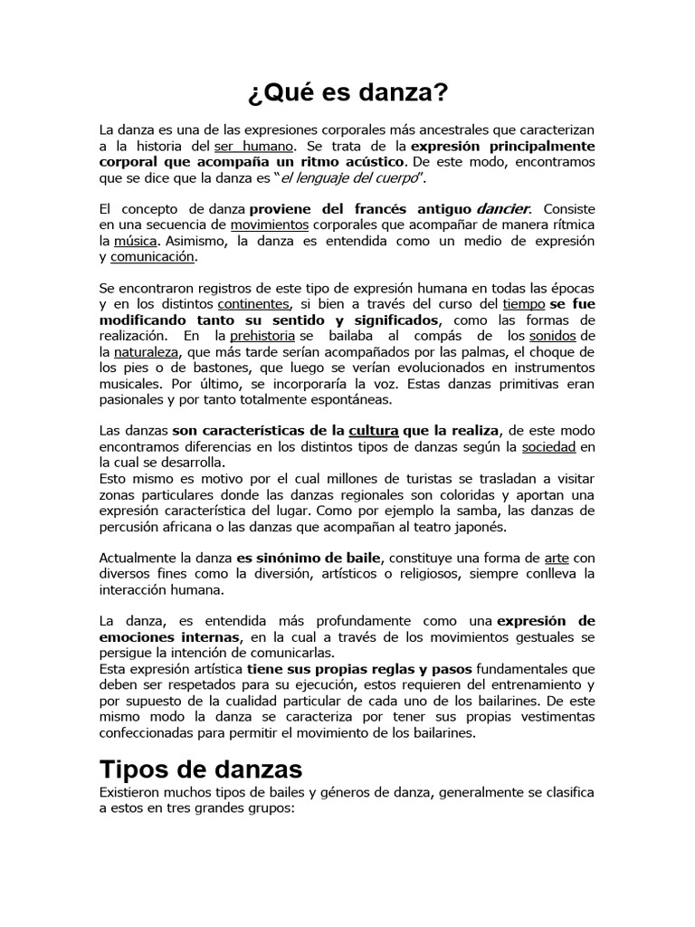 Definición y Tipos de Danza | PDF | Bailes | Las artes escénicas