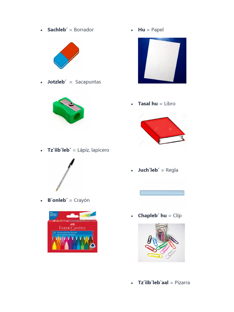 Utiles Escolares en Qeqchi | PDF