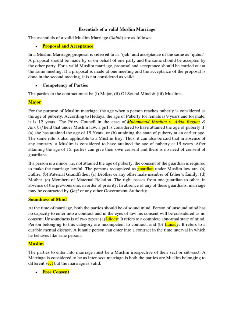 Essentials of Valid Muslim Marriage | PDF | Marriage | Living Arrangements