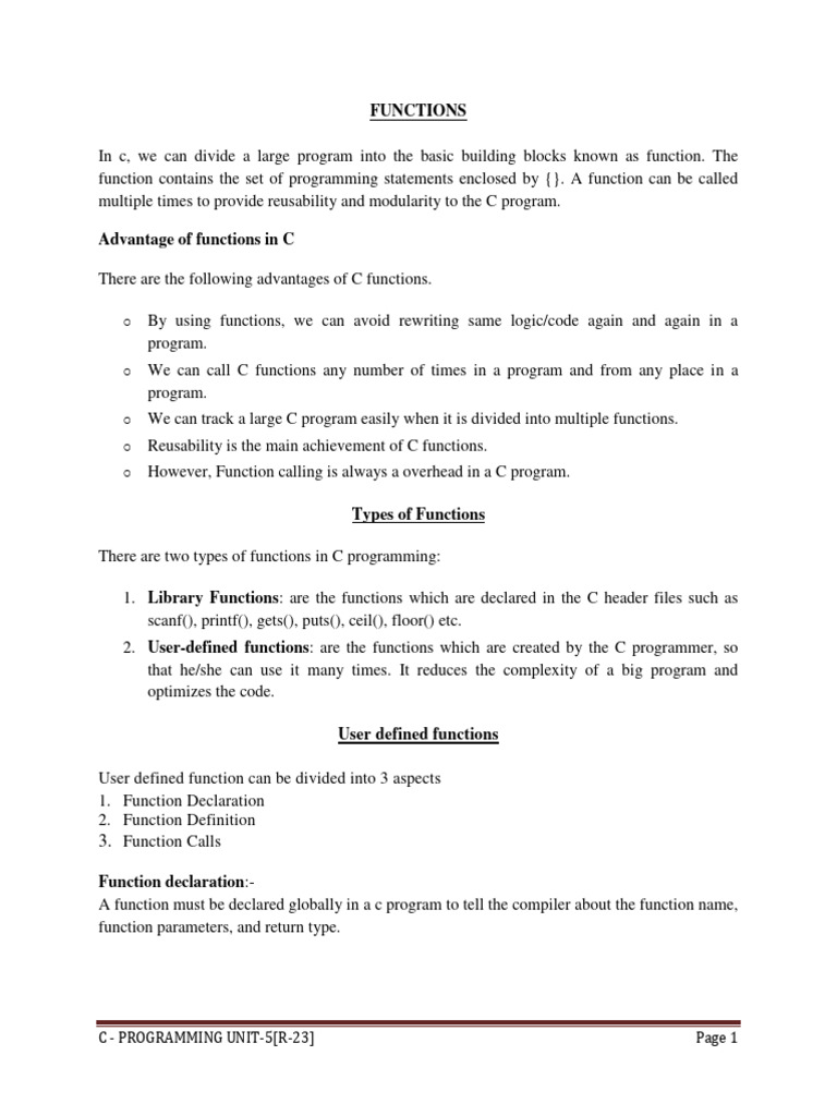 Types of Functions in C Programming | PDF | Parameter (Computer ...