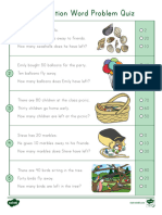 Subtracting Multiples of Ten Word Problem Quiz Questions