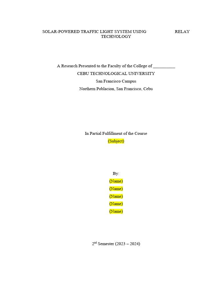 Solar Powered Traffic Light System Using Relay Technology PDF