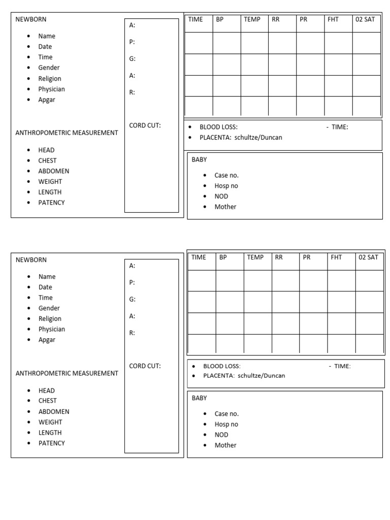 Newborn Assessment and Measurement Form | PDF