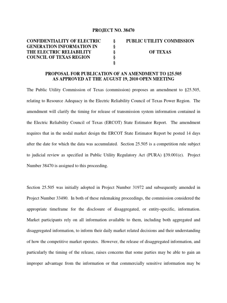 ERCOT Confidentiality Amendment Proposal | PDF | Electric Power ...