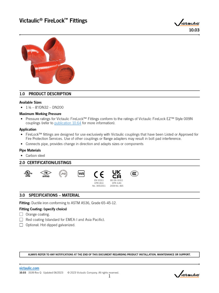Victaulic Firelock Fittings: 1.0 Product Description | PDF | Pipe ...