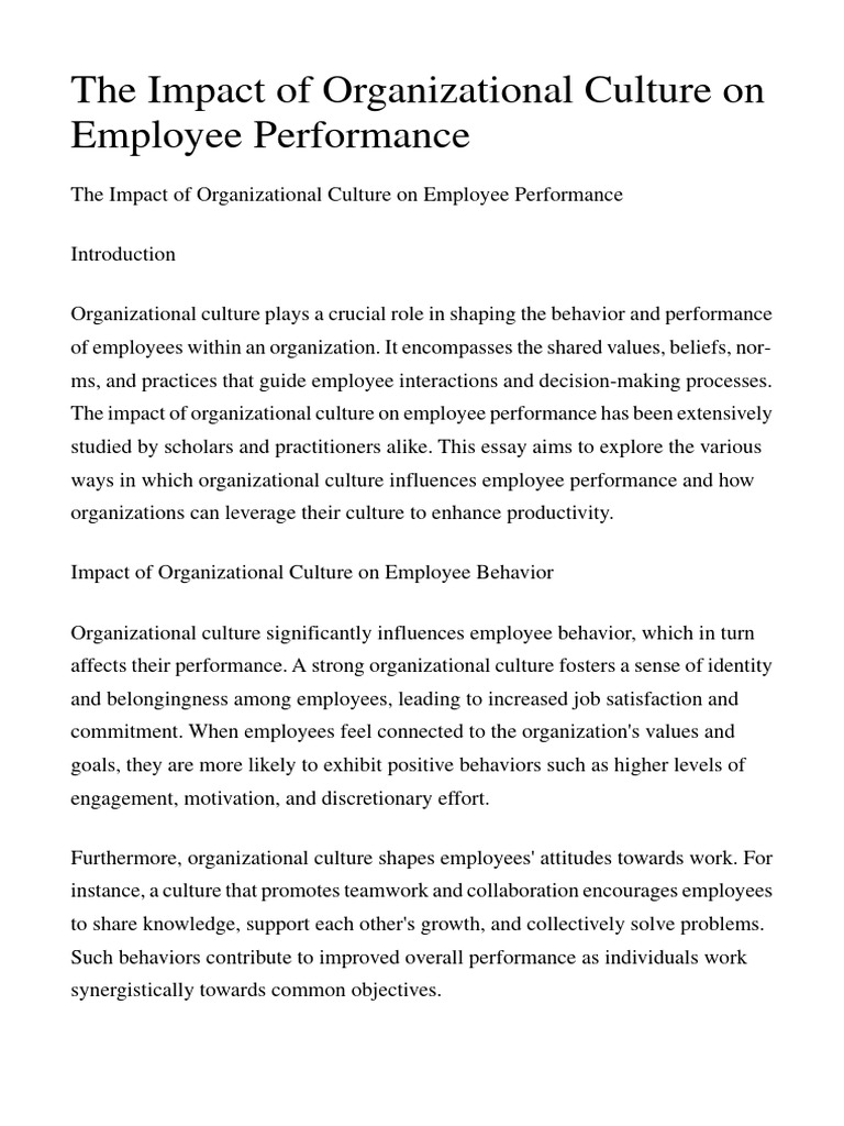 The Impact of Organizational Culture On Employee Performance | Download ...