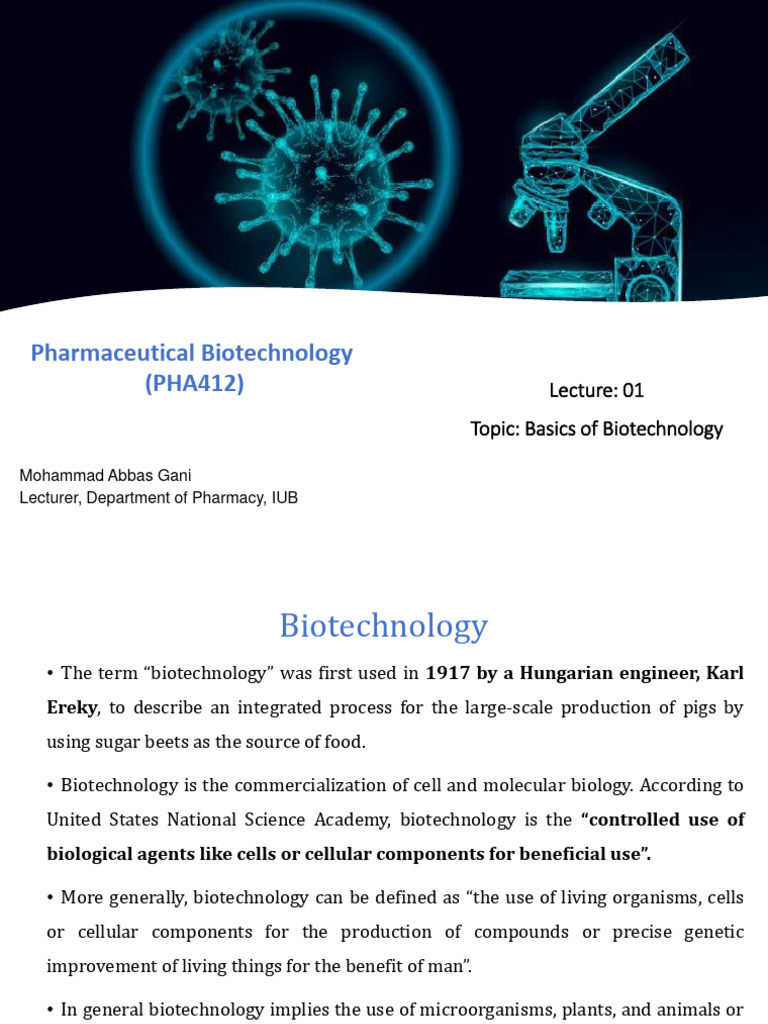 Lecture 01 Pdf Biotechnology Biopharmaceutical