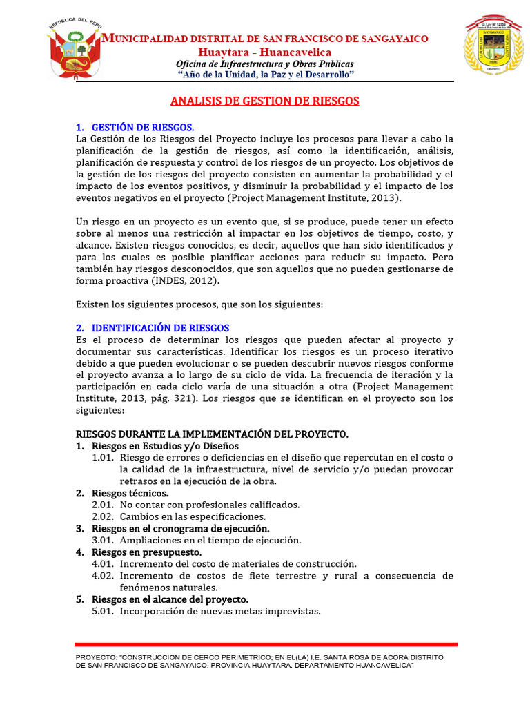 Analisis De Gestion De Riesgo Cerco Pdf Riesgo Planificación