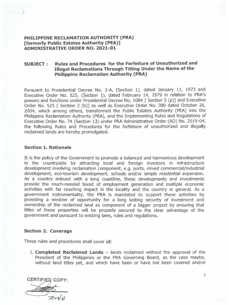 PRA Administrative Order No 2021 01 | PDF