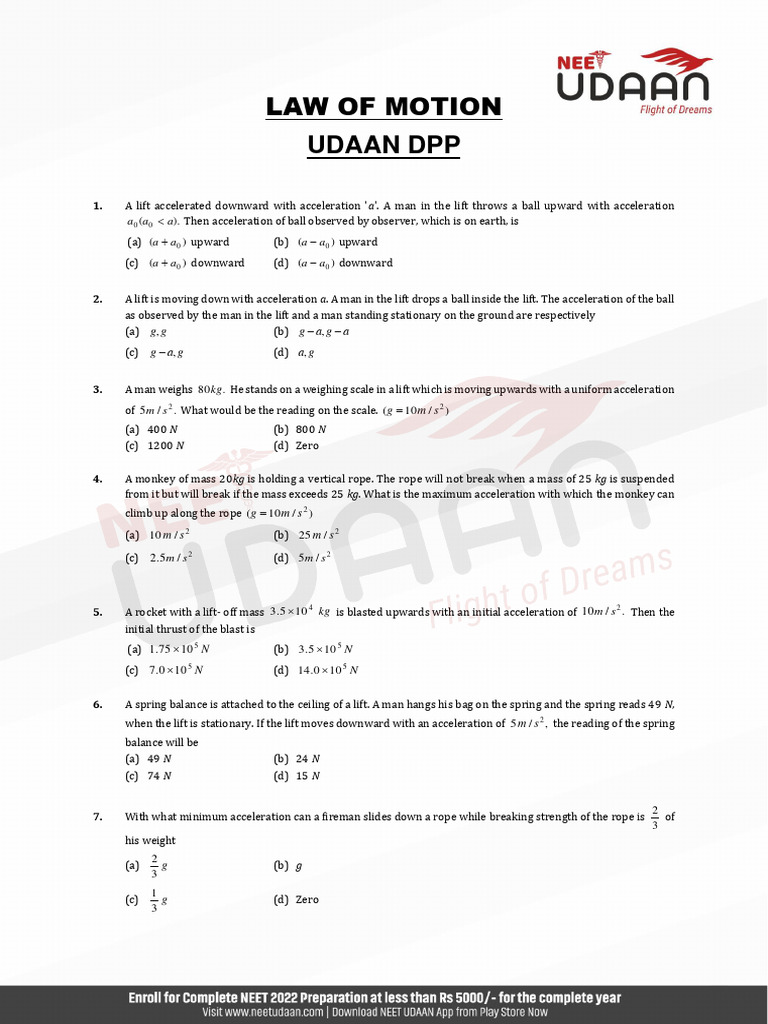 Motion Problems and Solutions DPP | PDF | Force | Tension (Physics)