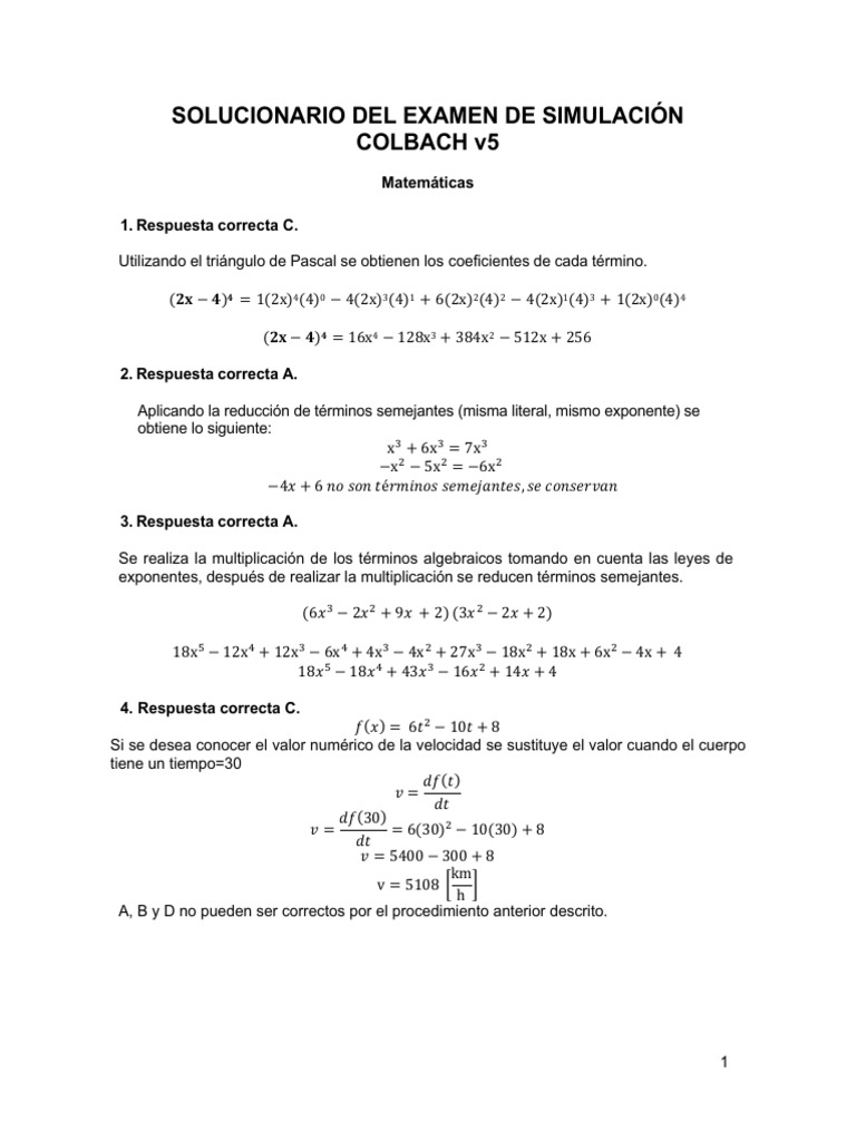Solucionario Examen Colbach Matemáticas | PDF | Triángulo | Ecuaciones
