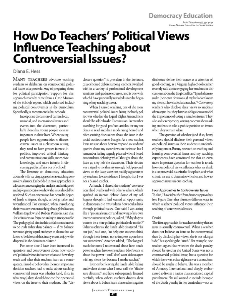 How do teachers political viewsinfluence teaching aboutcontroversial