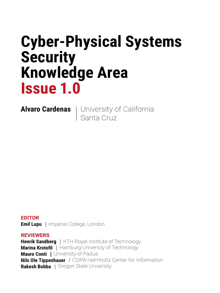 Cyber-Physical Systems Security Issue 1.0 | PDF | Computer Security ...