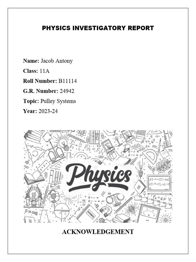 Physics Investigatory Report (Pulley System) PDF