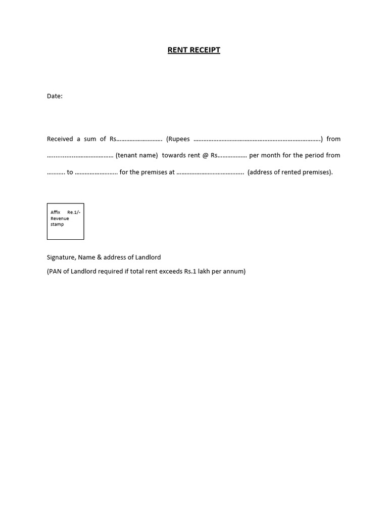 Rent Receipt Template PDF