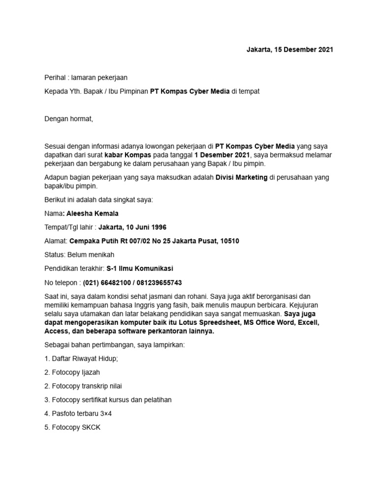Template Lamaran Pekerjaan Oleh ADRIAN ABROR PDF