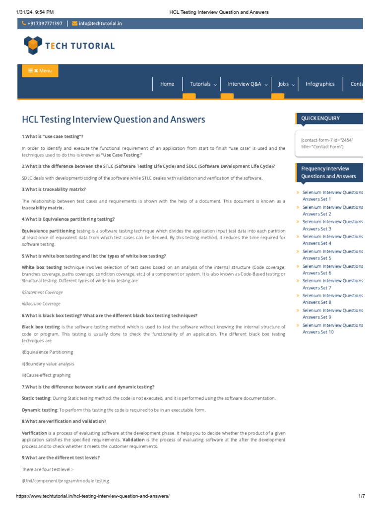 HCL Testing Interview Question and Answers | PDF