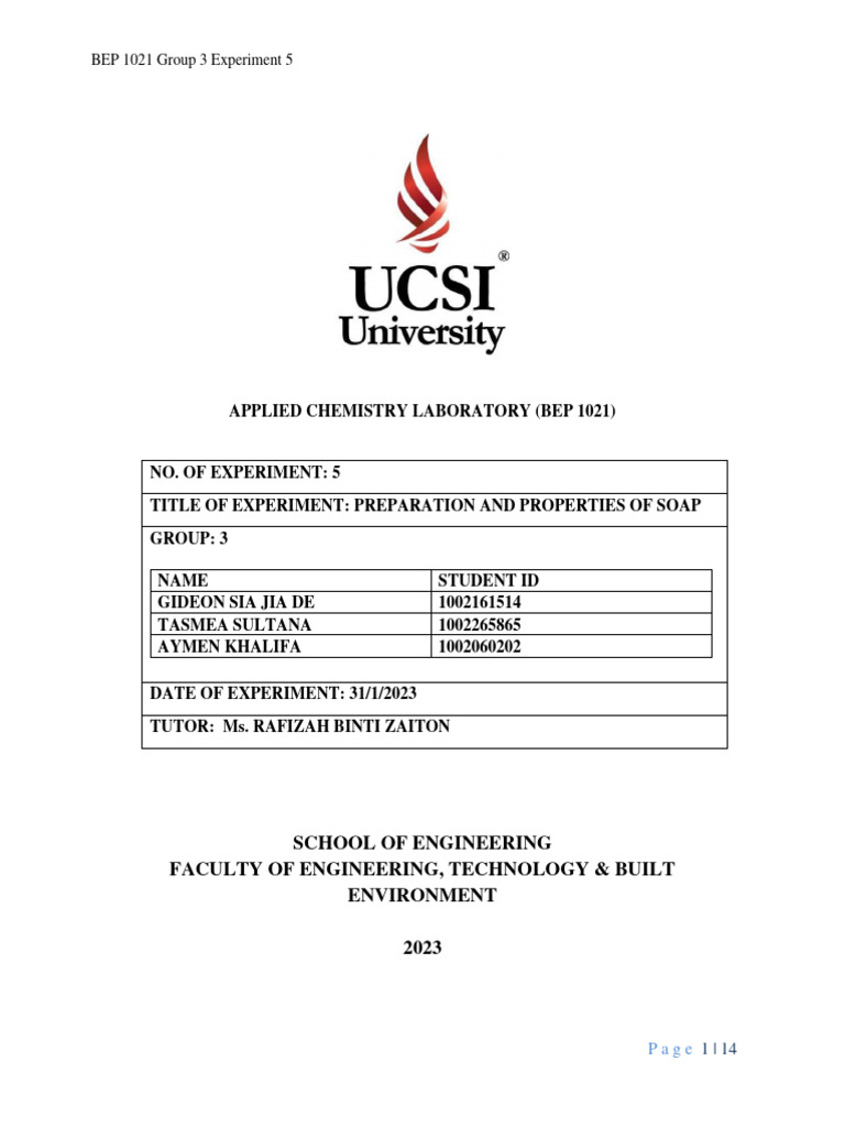 BEP1021 - Group 3 Experiment 5 | PDF | Science & Mathematics