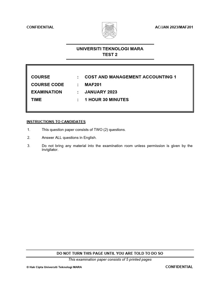 Cost and Management Accounting Exam 2023 | PDF | Business | Financial ...