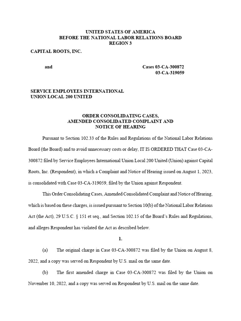 NLRB Order on Capital Roots Cases | PDF | Administrative Law Judge ...
