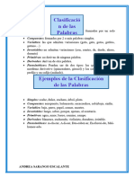 Clasificación de Las Palabras Ejemplos - Lenguaje y Comunicación - Andrea Sarango Escalante