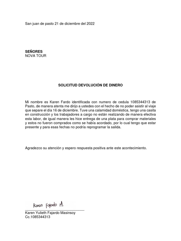 devolución de dinero