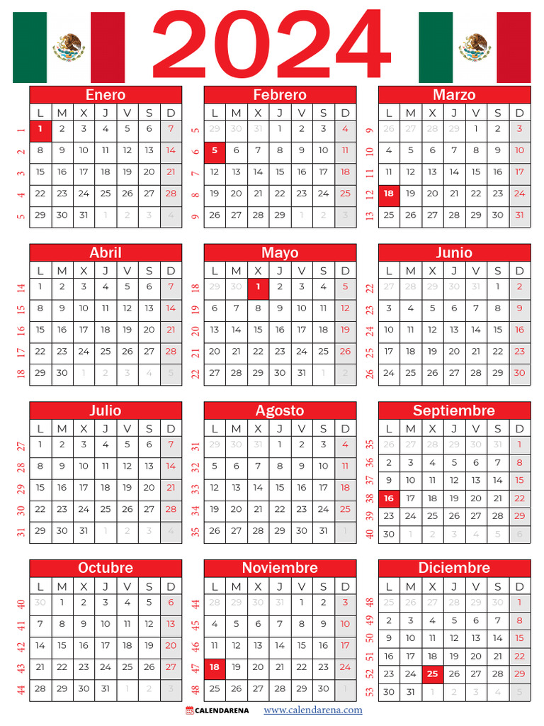 Calendario 2024 Mexico para Imprimir PDF