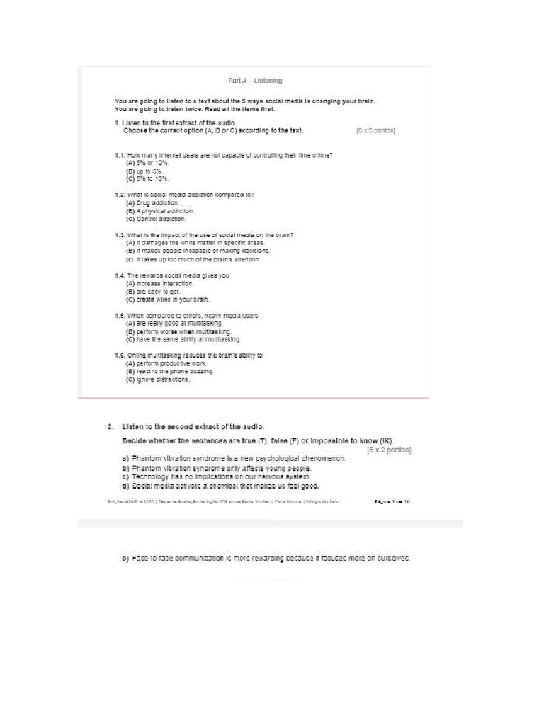 Teste de Ingles 10 Ano 2 Periodo | PDF