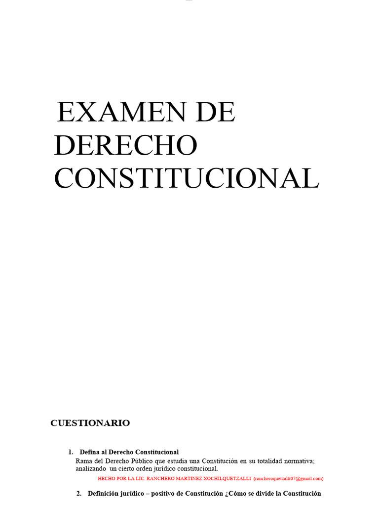 Examen de Derecho Constitucional Mexicano | PDF | Zona económica ...
