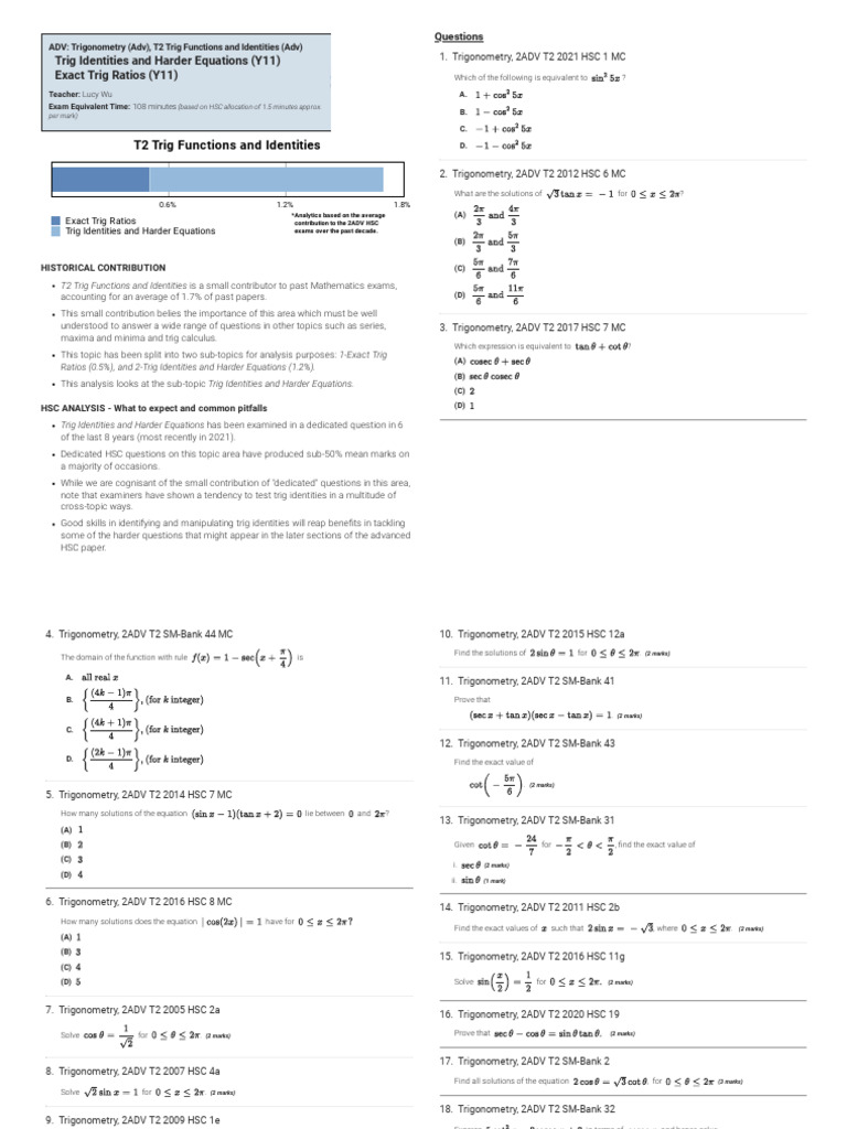 T2 Trig Functions and Identities | PDF