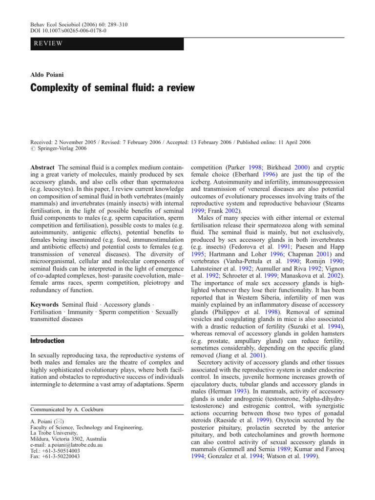 2006 - Pioane - Complexity of Seminal Fluid A Review | PDF