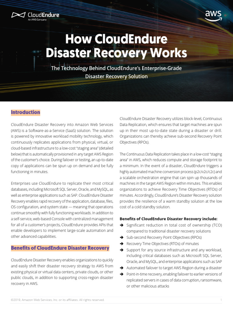 How CloudEndure Disaster Recovery Works PDF Amazon  Services Cloud Computing