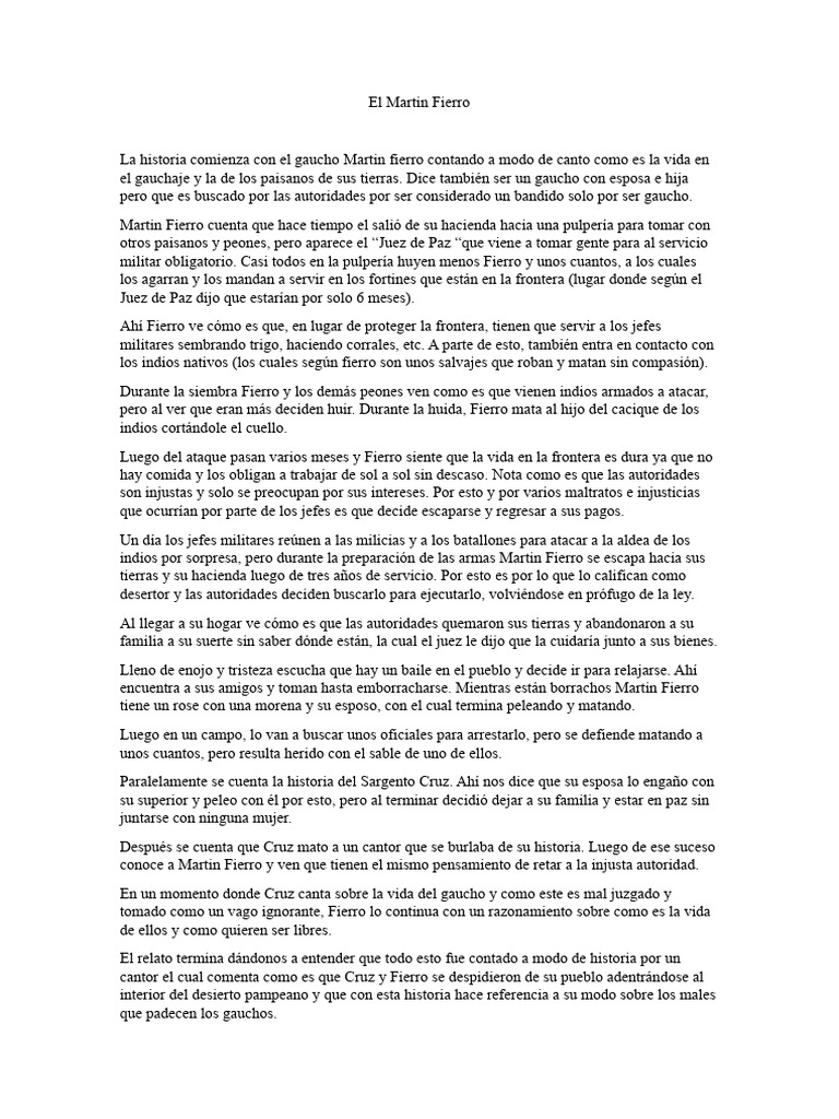 Martin Fierro Resumen Pdf