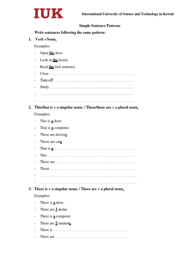 Sentence patterns pdf