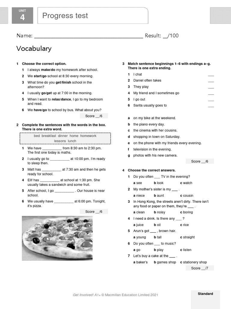 A1+ Unit 4 Progress Test | PDF