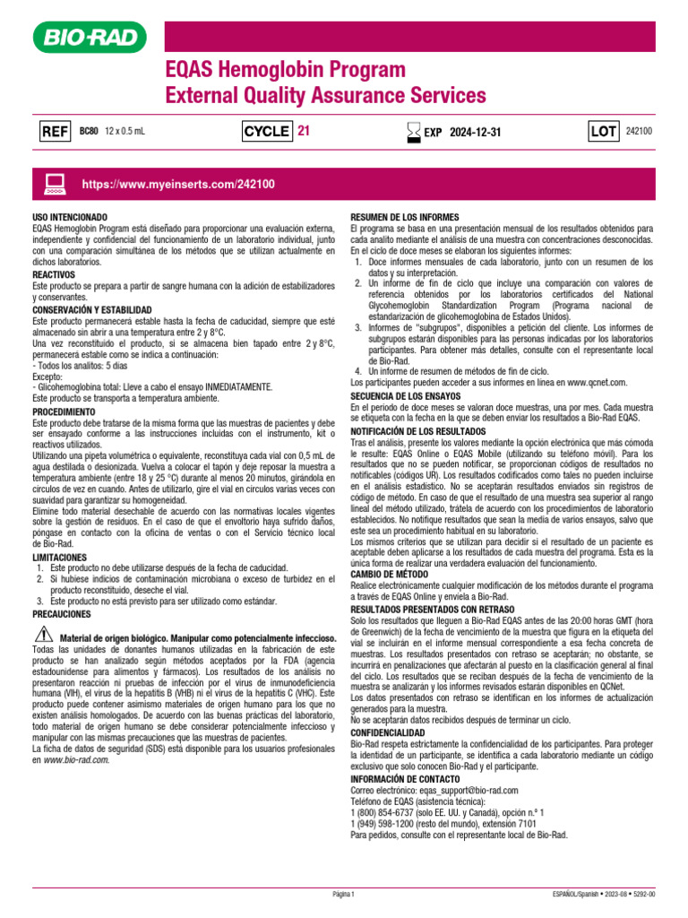 Programa EQAS de Hemoglobina | PDF | Laboratorios | Virus